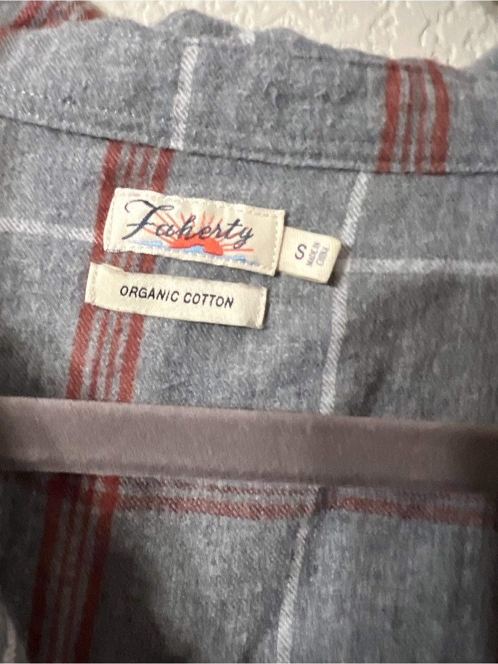 Faherty Grey Shirt with Red Plaid Accent